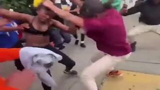 Wild hood fight breaks out, fists and wigs are everywhere